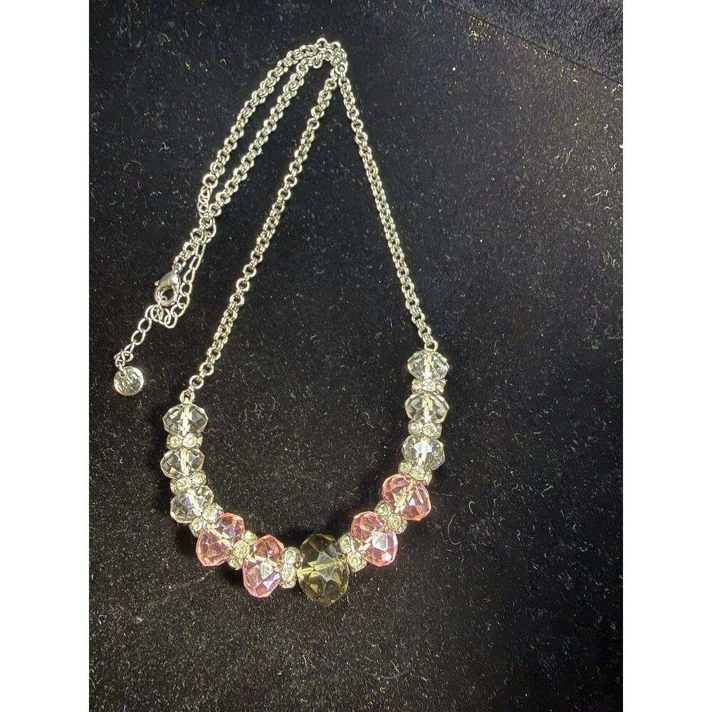 Ann Taylor LOFT Silver Tone Pink Taupe Faceted Beaded Necklace 20 Inch